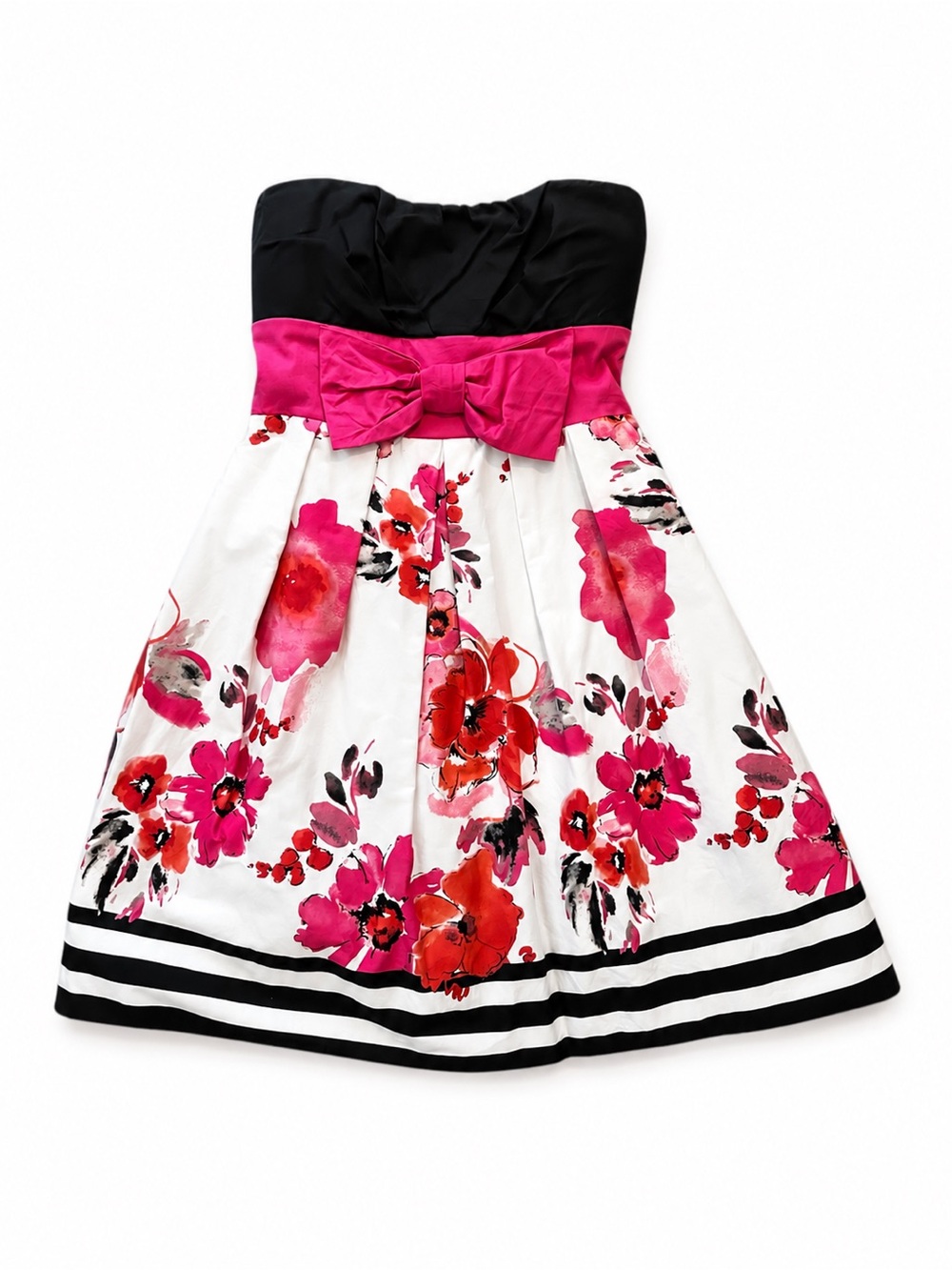 Speechless Black and Pink Strapless Floral Fit-and-Flare Dress
